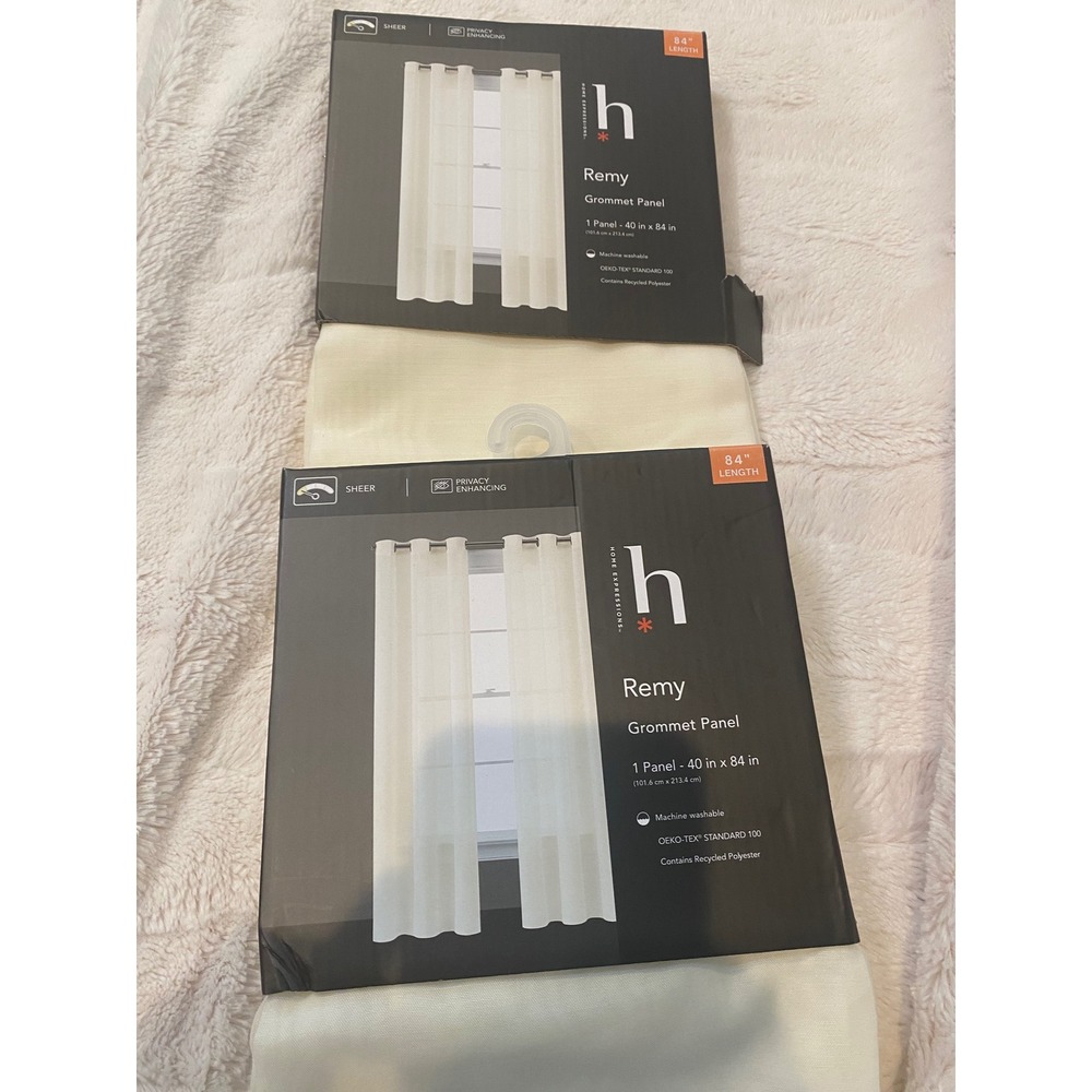Set of 2 Home Expressions Remy Sheer Grommet Curtains Panel‎ Egret White 40x84